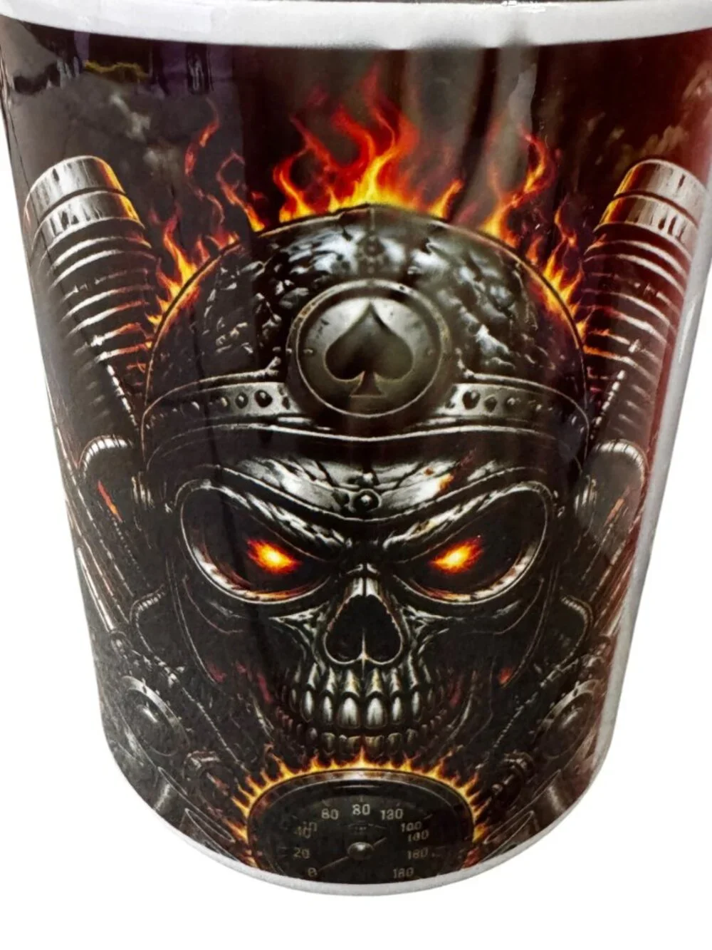 Flaming Skull Biker Ceramic Coffee Mug, 15 oz